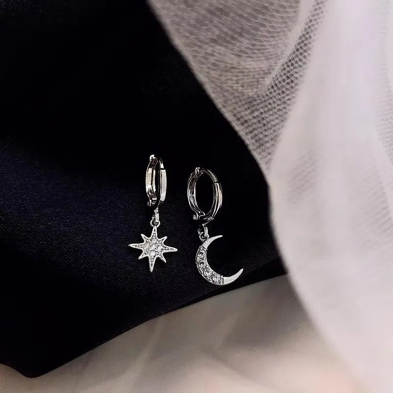 VENTFILLE 925 Sterling Silve Star Hoop Earring for Women Zircon Geometry Wide Office Versatile Jewelry Birthday Gift Dropship