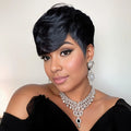 Human Hair Wigs Short Pixie Cut Wig with Bangs Short Layered Wavy Wigs for Women Full Machine Made