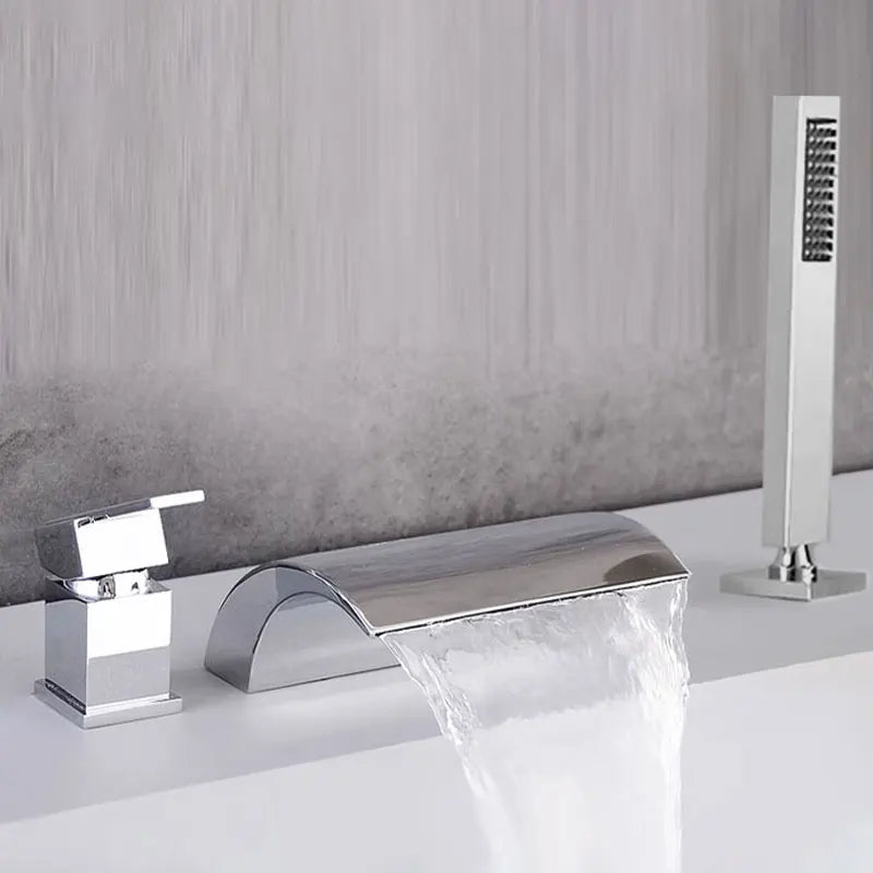 Waterfall split bath faucet Hot and cold Water flow three-hole three-piece bathtub handle shower set faucet Diverter  Black