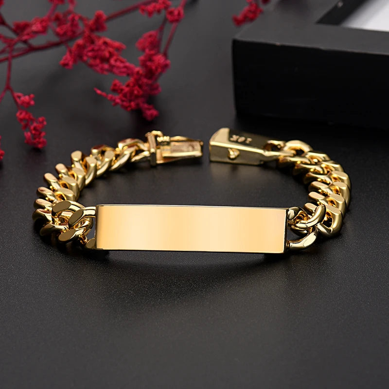 Wholesale 18K Gold 10MM Chain Bracelets For Man Women High Quality Fashion Jewelry Wedding Party Christmas Gifts 20cm