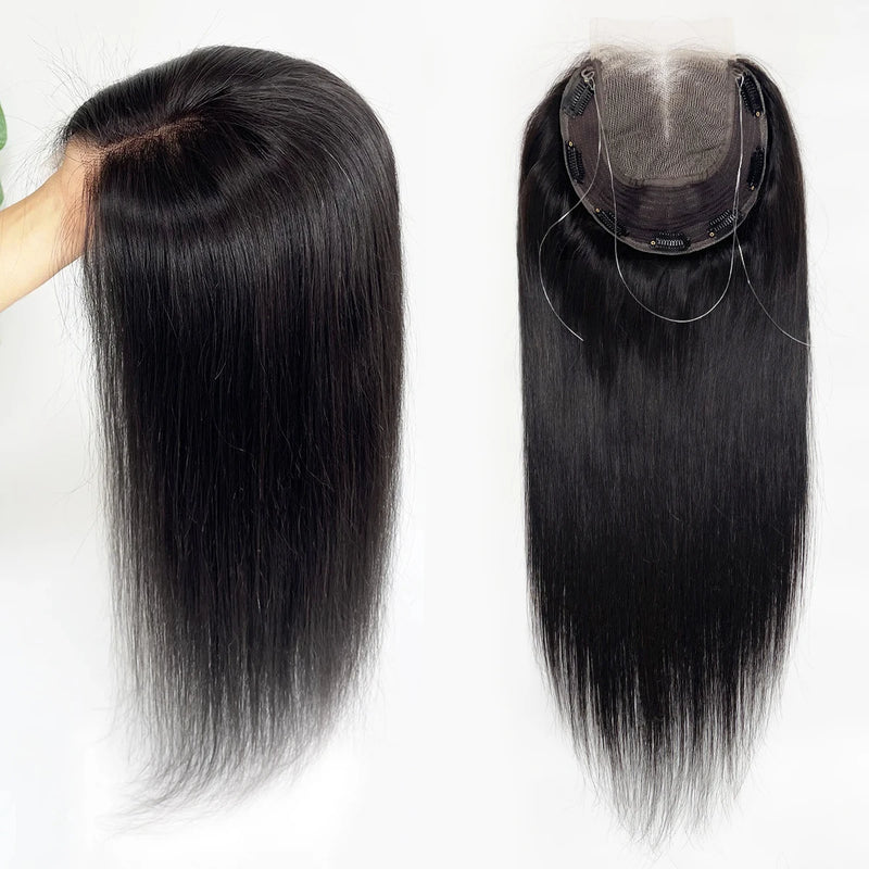 4x4inch Lace Front Human Hair Topper HD Lace Wefted Topper with Adjustable Elastic Band Virgin European Hair Women Hairpieces