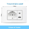 White Tempered Glass Italy USB Type C Smart Fast Charging Wall Socket Plugs Schuko Light Switch Panel Chile TV Sat Computer CAT6