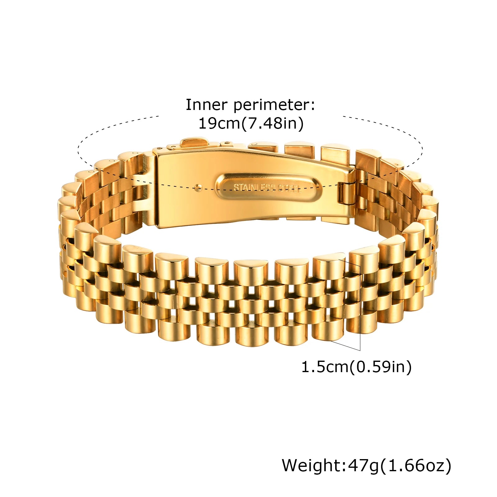 15MM Chunky Watch Band Bracelets for Men,19CM Magnetic Stainless Steel Links Wristband,Stylish Jewelry Gifts for Dad Husband Son