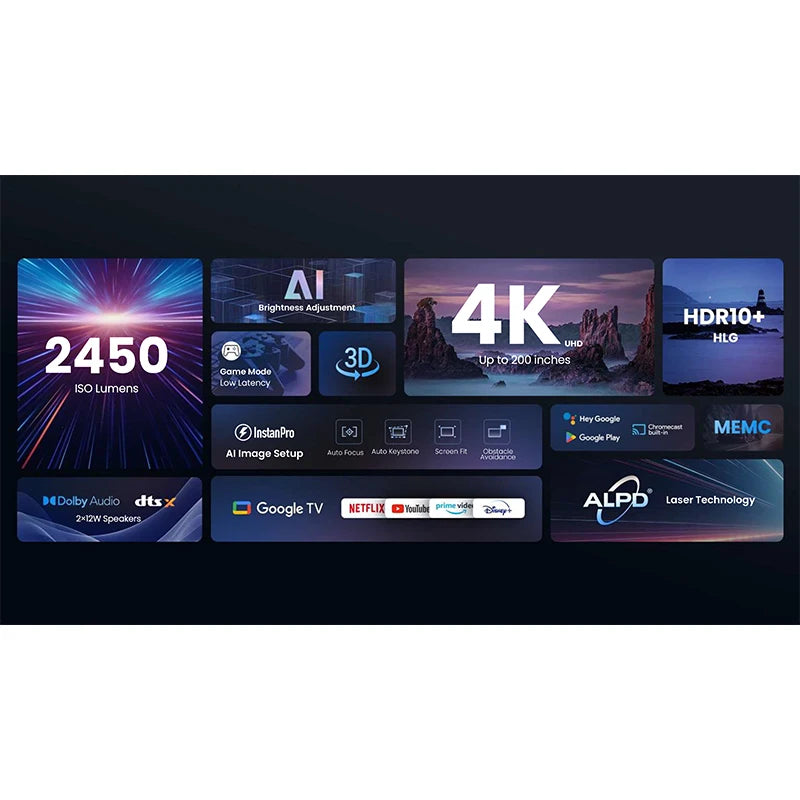 Dangbei Mars Pro 2 Projector Native 4K HDR10+ DLP Laser Cinema 2450 ISO Lumen Google TV Android For Home Global Version Theater