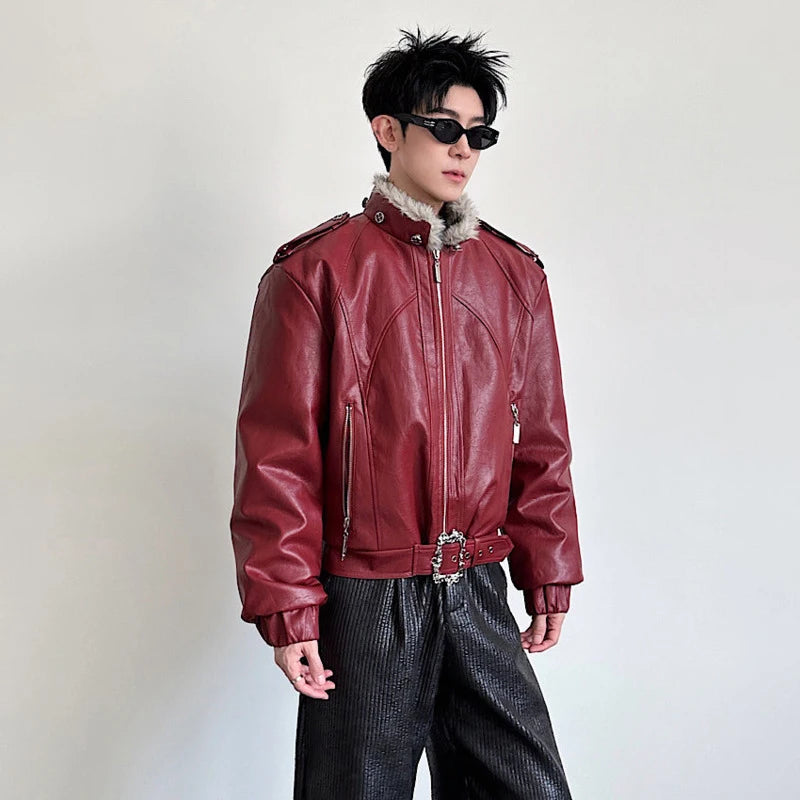 LUZHEN 2025 Winter New Original High Quality Faux Fur Liner Warm Parka Jacket Men's Fashion Handsome Leather Padded Coat JY5697