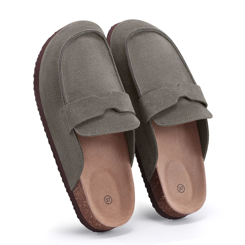 Litfun Women's Cow Suede Clogs Mens Genuine Mules Comfortable Cork Footbed Clogs Slippers Fashion Potato Shoes with Arch Support