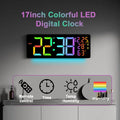 17" Large Digital Alarm Clock with 11Colors & Dynamic RGB Display RGB LED Wall Clock with Colour Changing/Dual Alarm/Room Decor