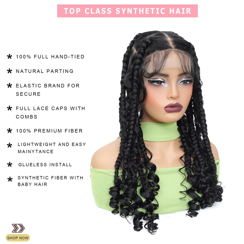 20Inch Synthetic Braiding Wigs Square Box Braided HD Full Lace Wigs for Black Women Braided Wig with Baby Hair