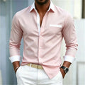 Men's shirt color blocking black and white lapel slim fit | SAMAG