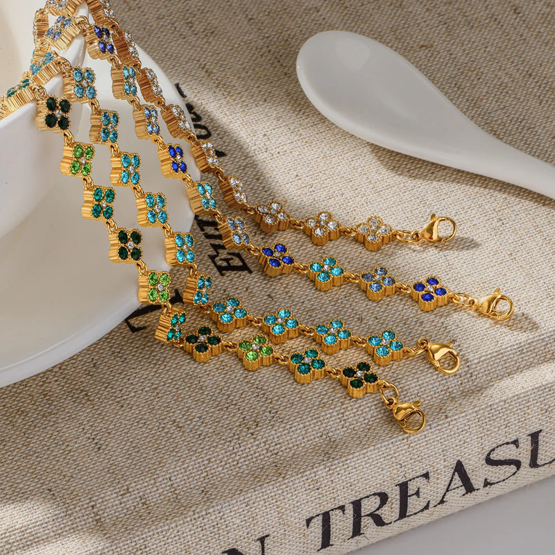 18K Gold Plated Stainless Steel Bracelet with Delicate Cubic Zirconia Luxury Fashion Party Jewelry Gift
