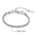 Vnox Unisex Rope Chain Bracelets for Men Women, Stainless Steel Twisted Links Chain Bracelet,Simple Classic Jewelry Gift for Him