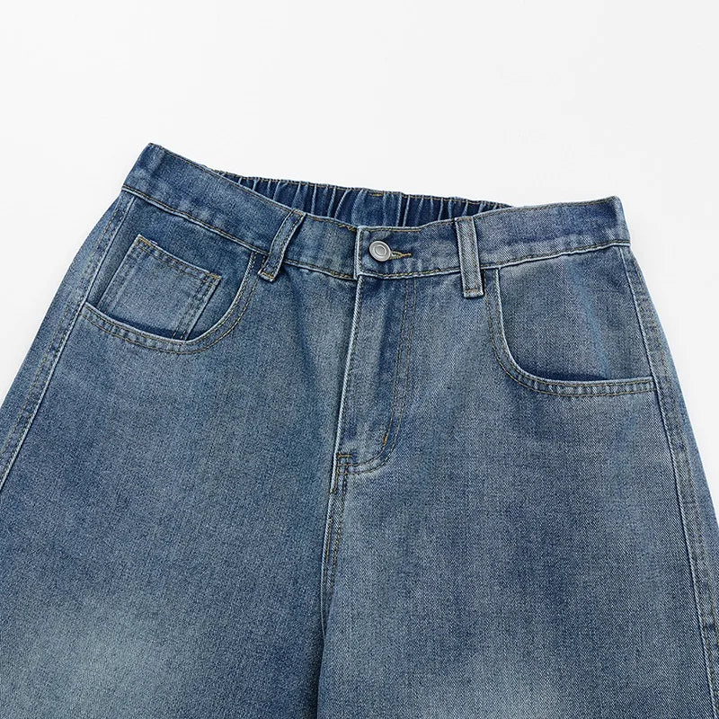 Men Vintage Wash Cargo Wide Leg Jeans Big Pockets | SAMAG
