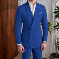 Men's Linen Suit 2-Piece Khaki Shawl Collar Double-Breasted Slim Fit Breathable Jacket and Pants Formal Set for Summer Business