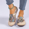 Blue Ethnic Linen Mules for Women - Breathable Non-slip Soft Sole Slip-On Shoes for Elderly Casual Walking