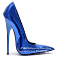 Metallic Blue Extreme Pumps 16cm Lacquered High Heels Sexy Style Pointed Toe Patent Leather Stilettos Fashionable Slip on Pumps