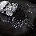 Men's Black Distressed Jeans Skull Patch & Embroidery | SAMAG