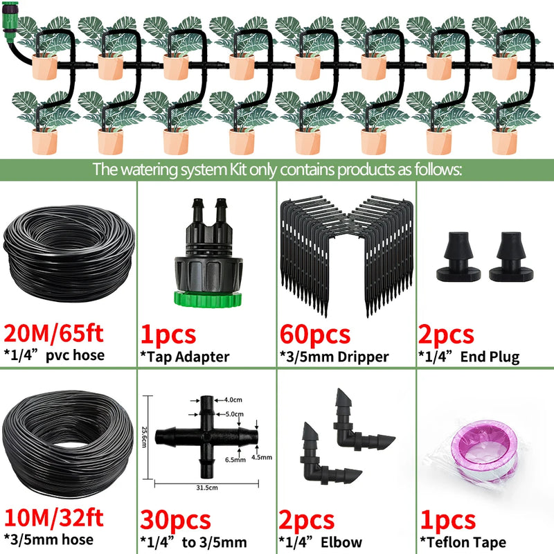 Greenhouse Drip Irrigation Kit Automatic Watering System Garden 4-Way 4/7mm to 3/5mm Hose Dripper for Pot Plant Vegetable Bonsai