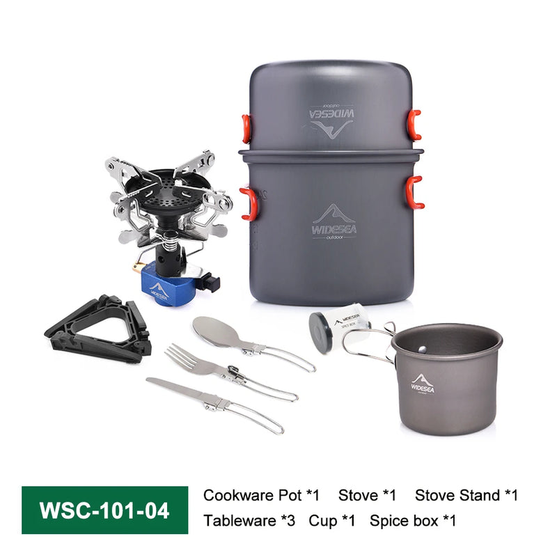 Widesea Camping Cookware Set Easy to Carry Multi Combinations Portable Outdoor Cooking Kit with Stove Cutlery for Hiking Picnic
