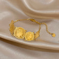 Vintage Gold Plated Stainless Steel Coins Wrist Bracelet for Women Men Classic Ethnic Cuff Bracelets Waterproof Jewelry