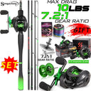Sougayilang Fishing Rod Reel Combo 1.8~2.4m Ultralight Carbon Fiber Casting Rod and Baitcasting Reel Max Drag 10Kg for Bass