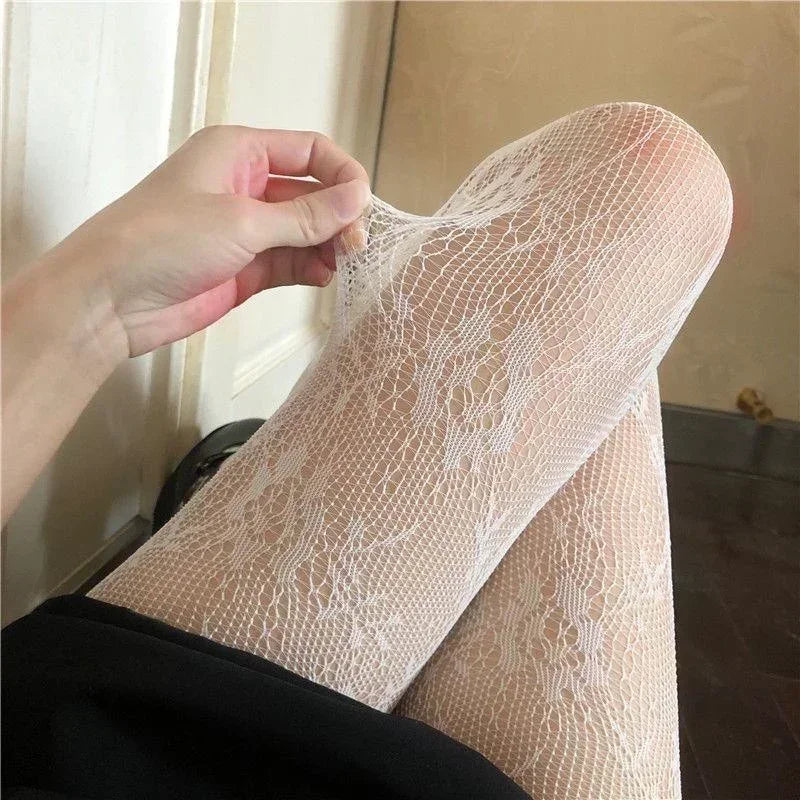 Hollowed Out Lace Mesh Pantyhose Floral Rattan Bottomed Stockings for Women Summer Sexy Garter Belt Stocking Suspender Hosiery