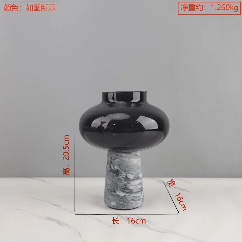 Marble Glass Vase Ornaments Hydroponic Vases Desktop Flower Arrangement Floral Organ Dried Flower Vase Decorative Vases Crafts