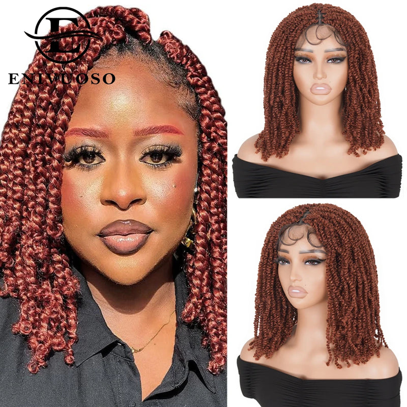 Synthetic Full Lace Braided Wigs Spring Twist Wig for Black Women 14 Inch Short Bob Knotless Box Braids Double Lace Twist Wigs