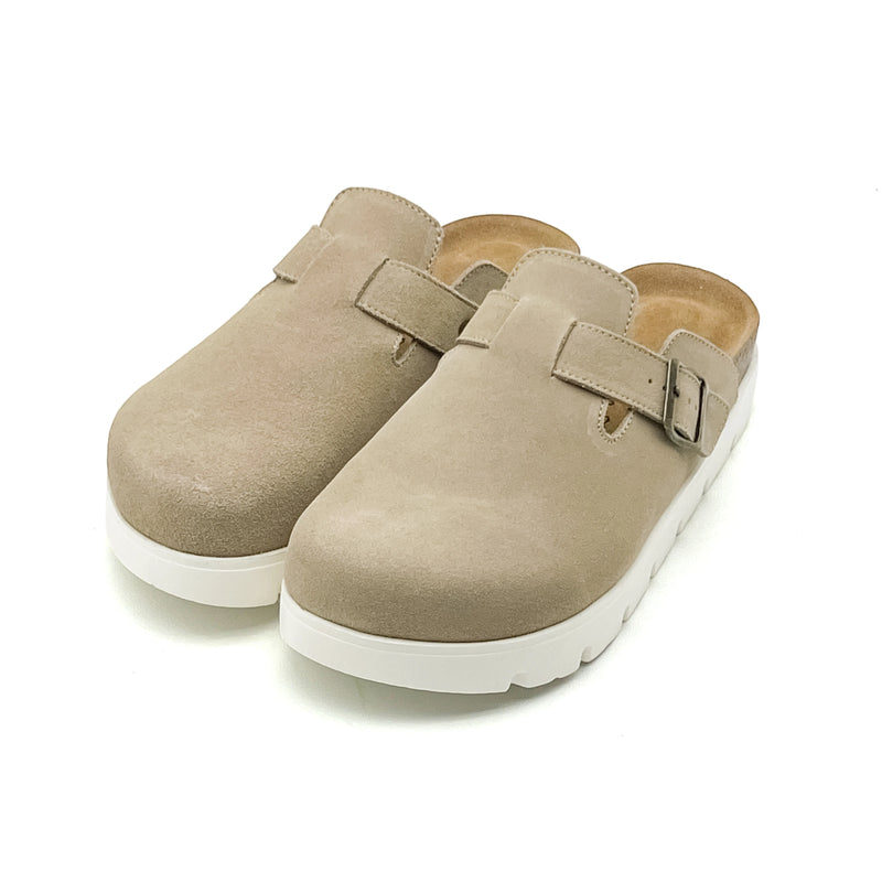 Chunky Platform Suede Leather Clogs Cork Arch Support Adjustable Buckle Non-Slip Mules For Women & Men