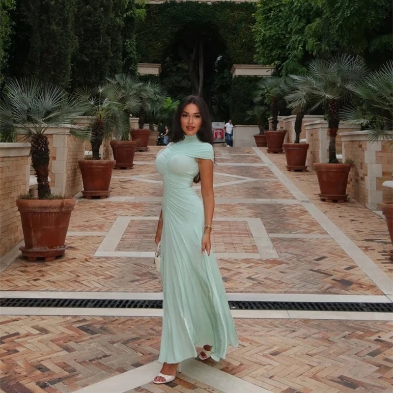 Modern Evening Dress High Neck Pleated Chiffon Mermaid | SAMAG