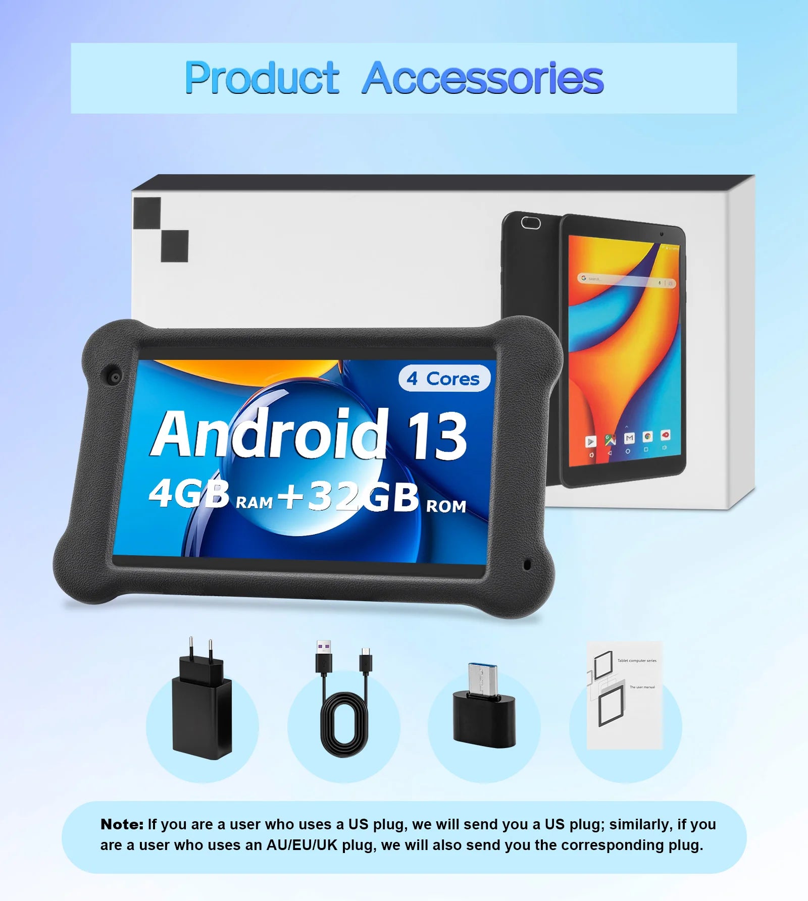 Paitanry 7 inch Tablet Android 13 Quad Core 4GB RAM 32GB ROM 1024*600 IPS 5G WiFi Bluetooth Dual Cameras GPS Portable Tablet PC