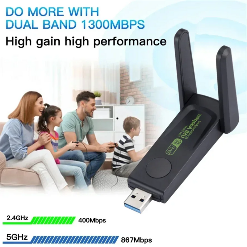 1300Mbps WiFi USB Adapter Dual Band 2.4G/5Ghz Wi - Fi Dongle 802.11AC Powerful Antenna Wireless Receiver - Visuel 4 | SAMAG