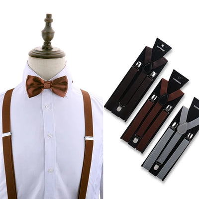 Elegant Fashion Adult Men's Suspenders And Bow Tie Two Pcs Set Harness Man For Pants Gentleman Suit Accessories | SAMAG