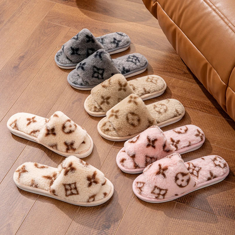 Fluffy Women's Slippers Indoor Autumn Winter Luxury Designer Woman Shoes Home Flats Casual Fuzzy Fur Slides Elegant Plush Soft