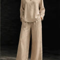 Women 2‑Piece Matching Outfit Long Sleeve Button Shirt High Waist Wide Leg Pant Loose Vacation Street Daily Wear Suit For Ladies
