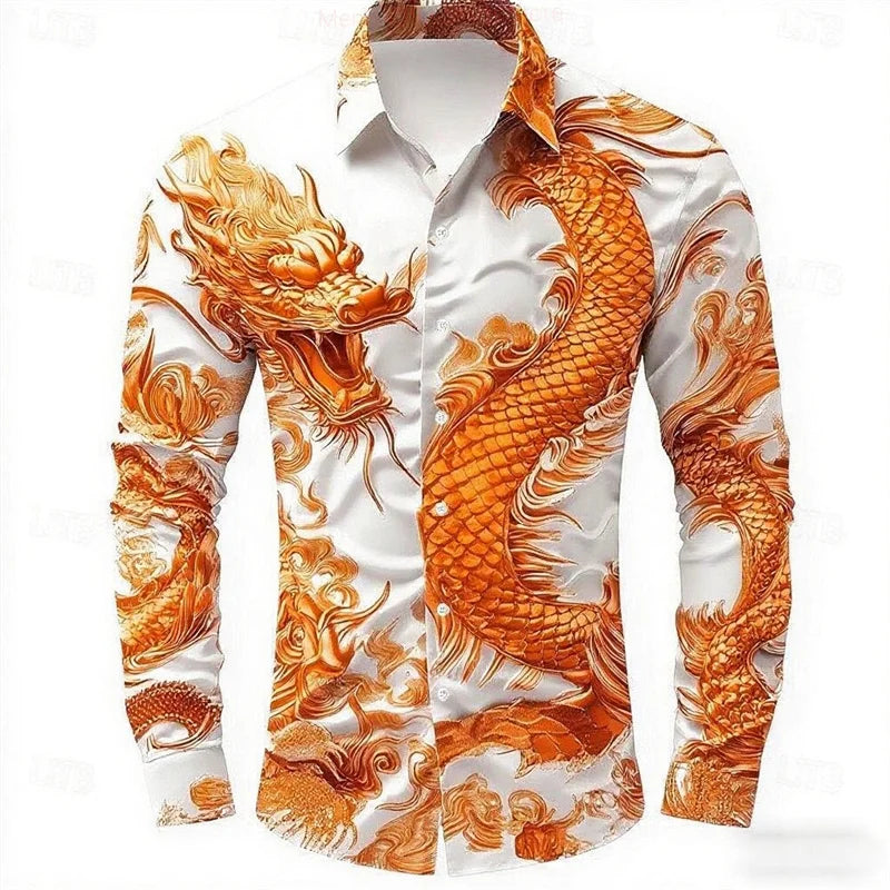 Multicolour Dragon Men's Long Sleeve Shirt Button Fashion | SAMAG