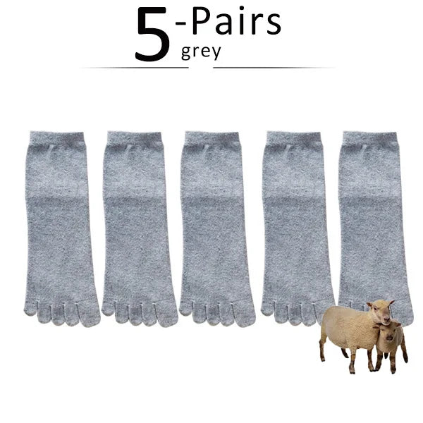 5 Pairs Winter Wool Toe Short Socks Man Solid Soft Elastic Endurable Sweat-Absorbing Thick Thermal Keep Warm 5 Finger Socks