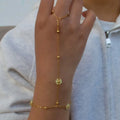 Stainless Steel Colorful Crystal Beads Flower Hand Chain Bracelet for Women Summer Dopamine Finger Ring Link Chain Beach Jewelry