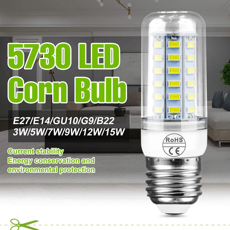 E27 LED Corn Bulb E14 Lamp GU10 Spotlight G9 Ceiling Chandeliers 220V Indoor Home Bedroom Living Room B22 Lights Cool/Warm White