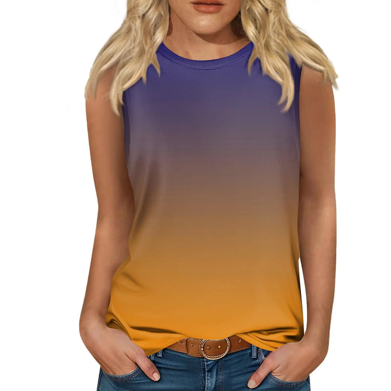 New Gradient Color 3D Print Tank Tops Women O-Neck Casual Vest Off Shoulder Y2k Sleeveless Top Harajuku Camisole Woman Clothing