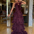 Sansa Customized Luxury Burgundy One-Shoulder Tiered | SAMAG