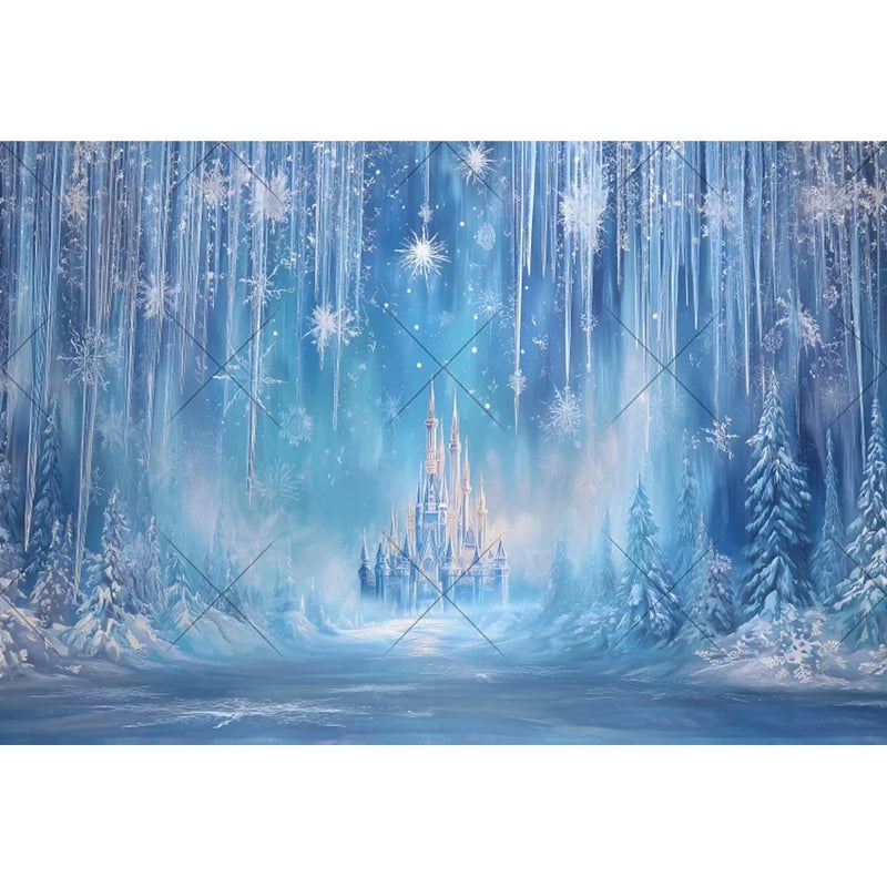 Ice Castle Girls Princess Birthday Party Decor Photography Backdrop Blue Curtains Photozone Background Photo Studio Shoots Props
