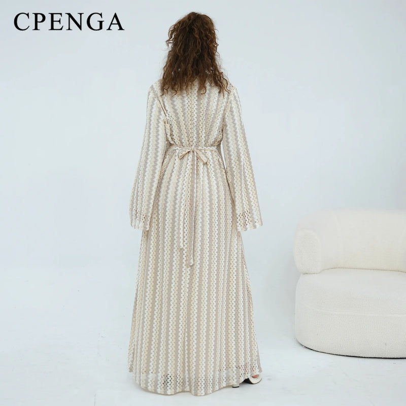 2 Layer Dubai Abaya Muslim Woman Dress Chevron Loose | SAMAG