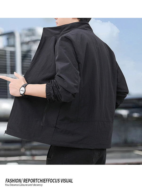 Spring/Summer Men's Solid Color Jackets, Casual Sport Coats, High-Quality Waterproof Men's Coats, Business Coats