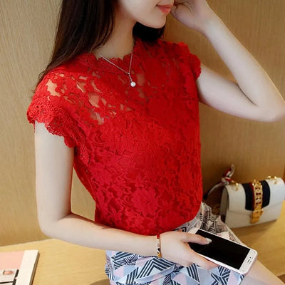 Summer Hollow Out Lace Blouse Elegant Shirt Ladies Tops | SAMAG