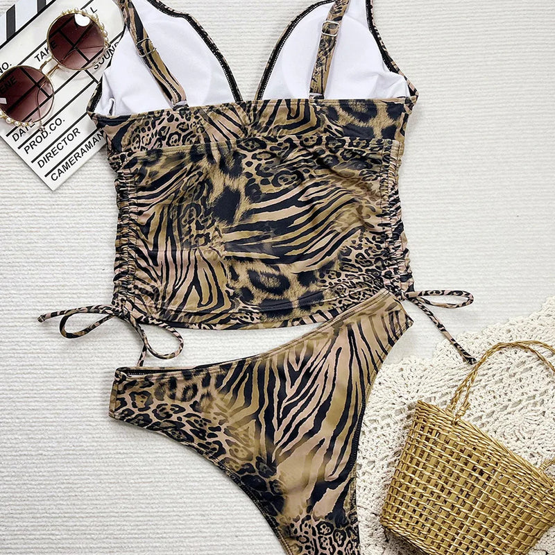 New Leopard Tankini V Neck Bikini Female Swimsuit Women | SAMAG