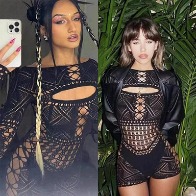 Sex Dress Jumpsuit with hollowed out tight lace and sexy | SAMAG