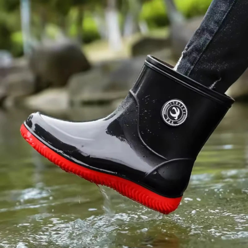 Men Rain Boots Non-slip Light Hiking Rain Shoes Slip on Waterproof Outdoor Leisure Rubber Fishing Shoes Work Water Shoes