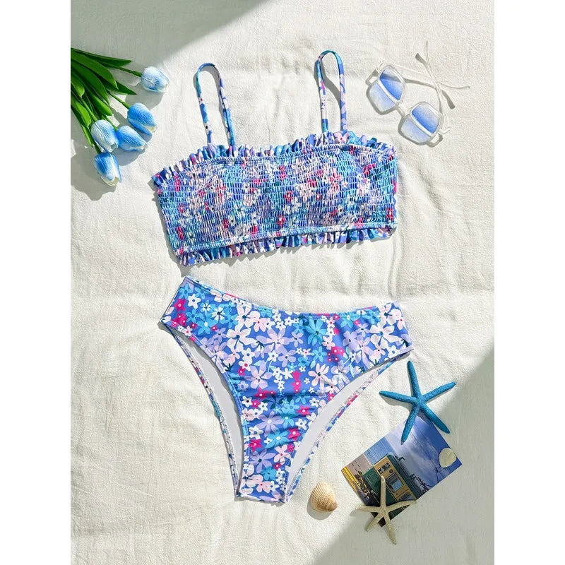 Ruffle Floral Printe Bikini Set Women Swimsuit Two-Piece | SAMAG