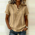 Elegant Women Blouse Shirt V Neck Button Patchwork Short Sleeve Shirts For Women Summer Striped Loose Tee Women Casual T-shirts