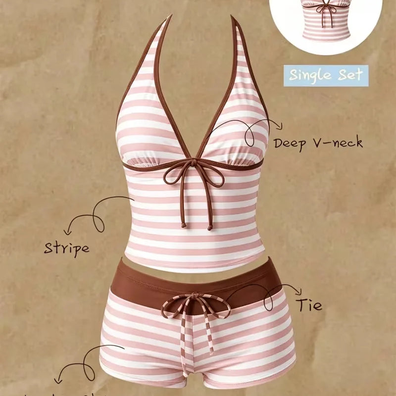 Women Bikinis Set Vintage Striped Floral Tankini Swimsuit | SAMAG